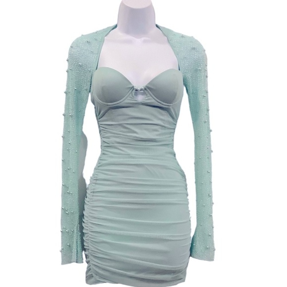 💜NWT Oh Polly Mint Green Pearl BodyCon Dress